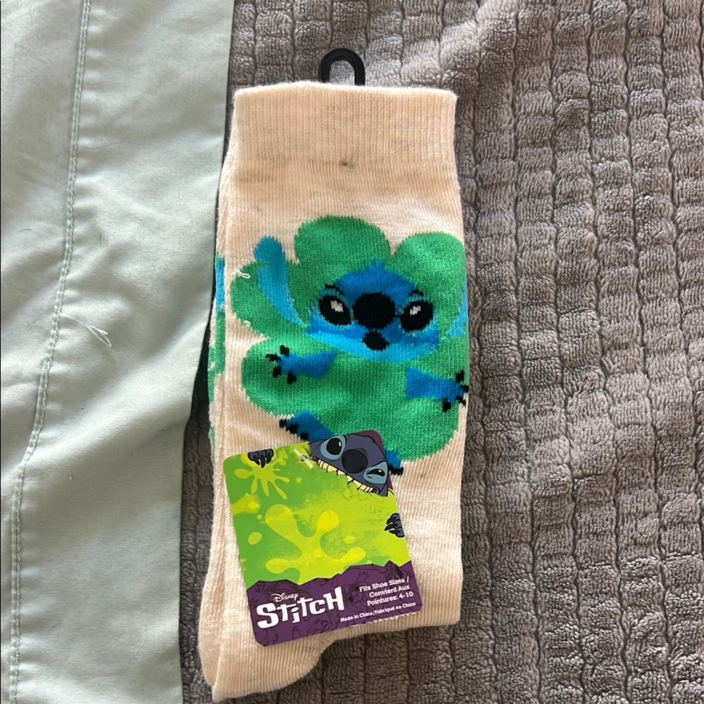 Disney Stitch St Patrick’s Day Socks - Green and Cream